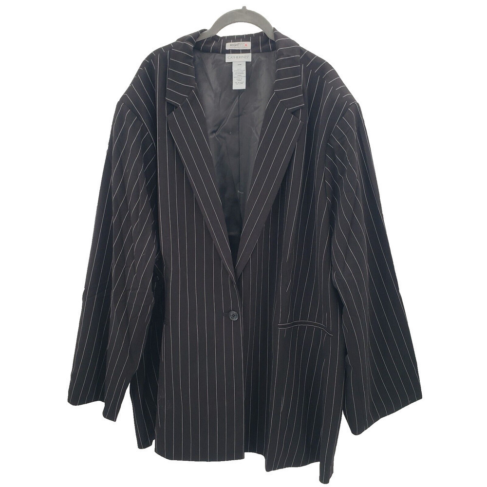 Catherines Right Fit Pinstripe Blazer Womens Plus Size 34w 34 Black White Jacket